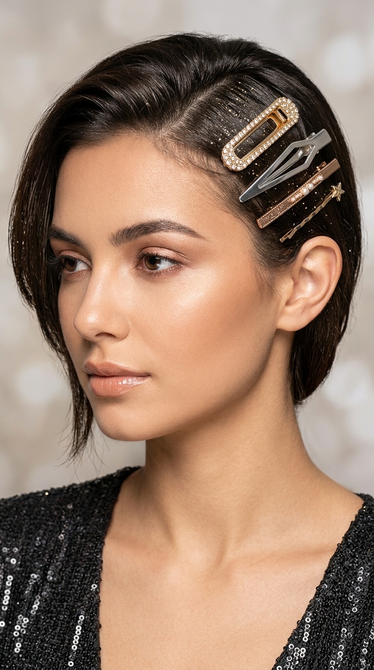 Stacked Metallic Barrette Look