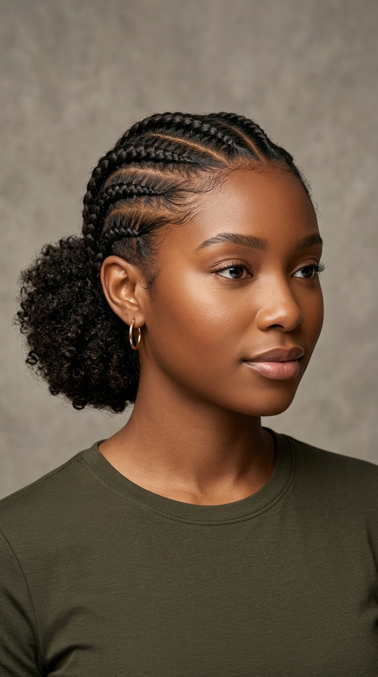 Stitch Braids with a Curly Low Bun