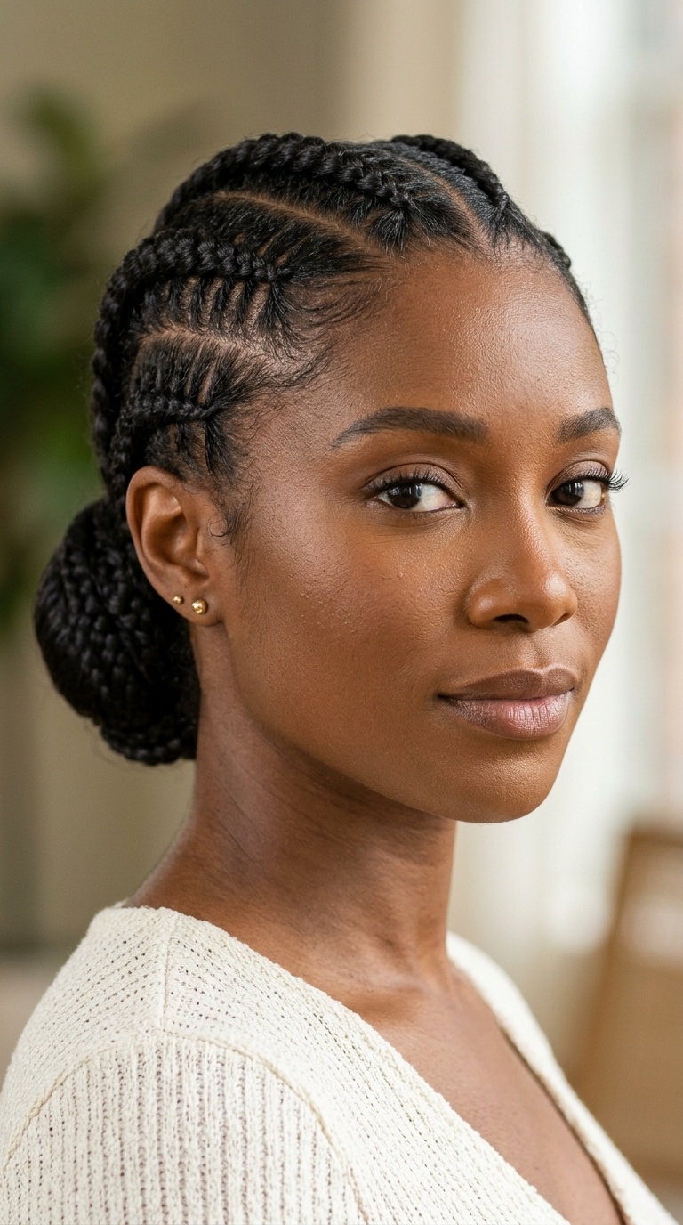 Stitch Braids with a Sleek Low Bun