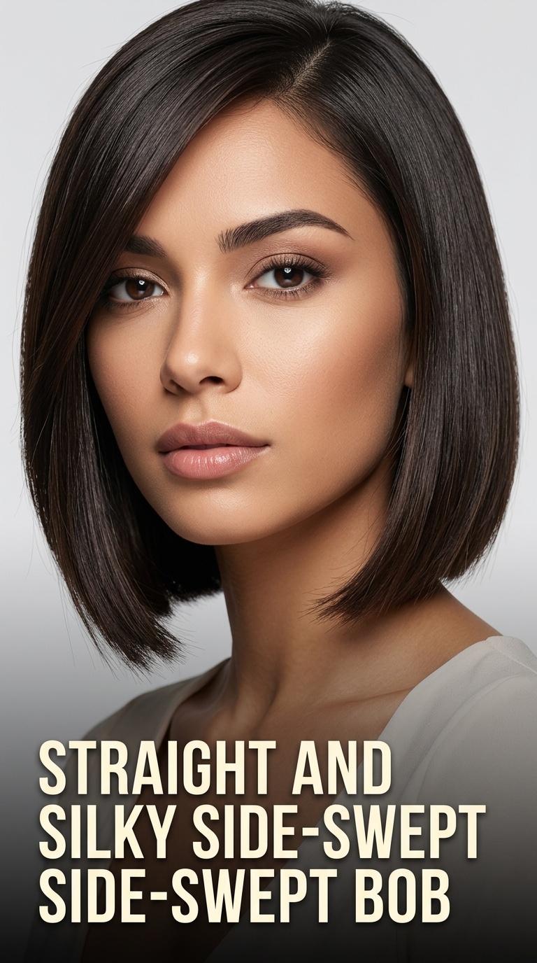 Straight and Silky Side-Swept Bob
