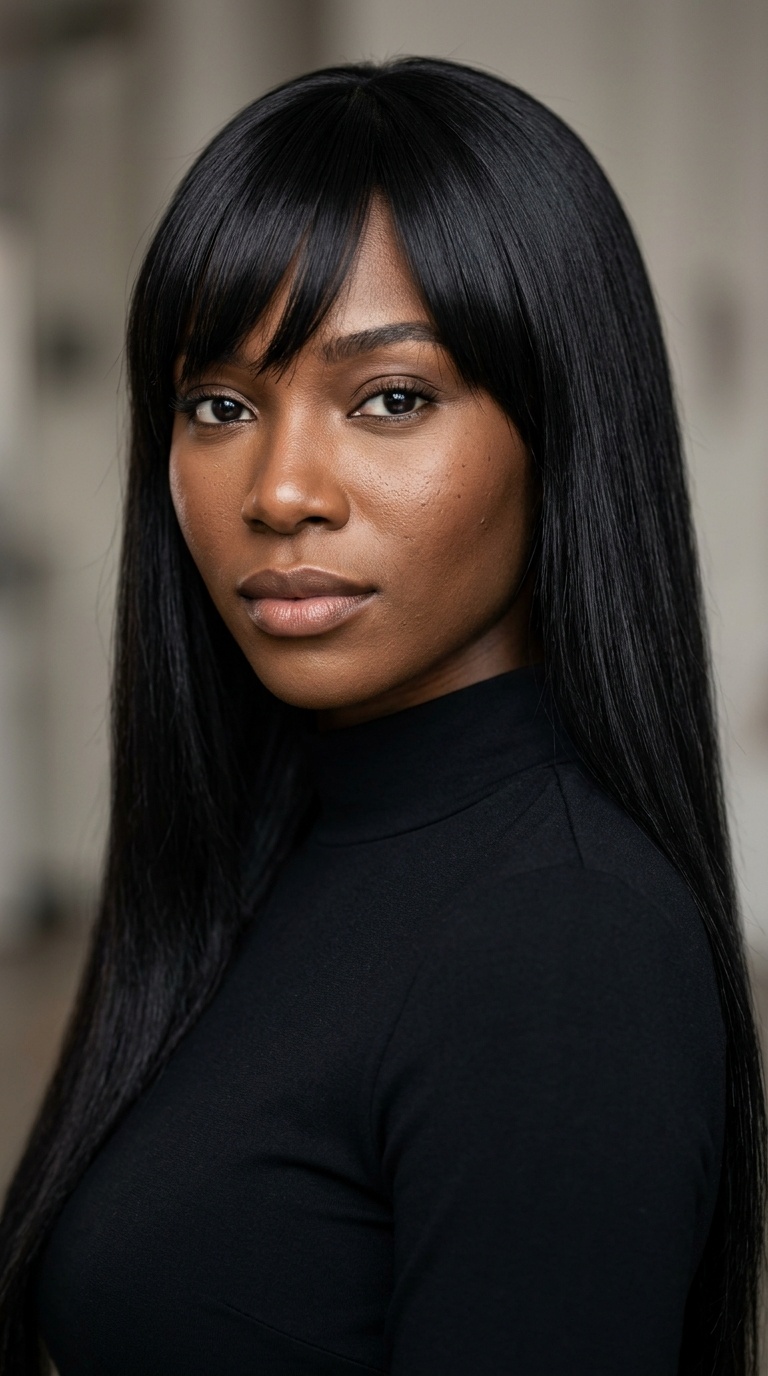Straight Side-Swept Bangs with Long Tresses