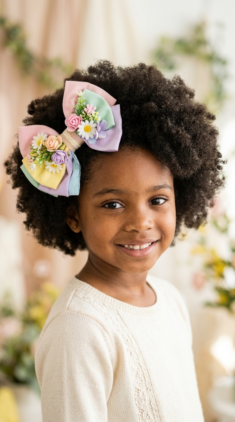 Stretched Afro with Oversized Floral Bow