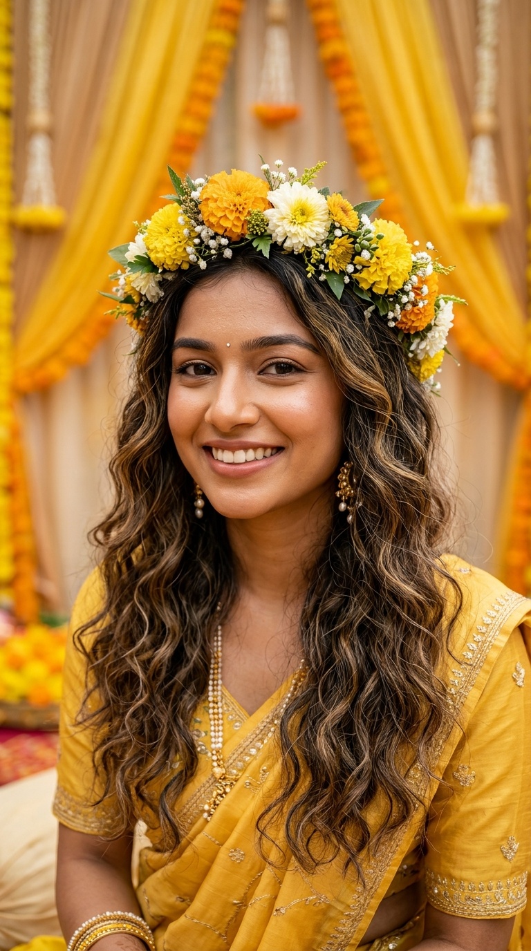 Sun-Kissed Floral Crown with Beachy Waves