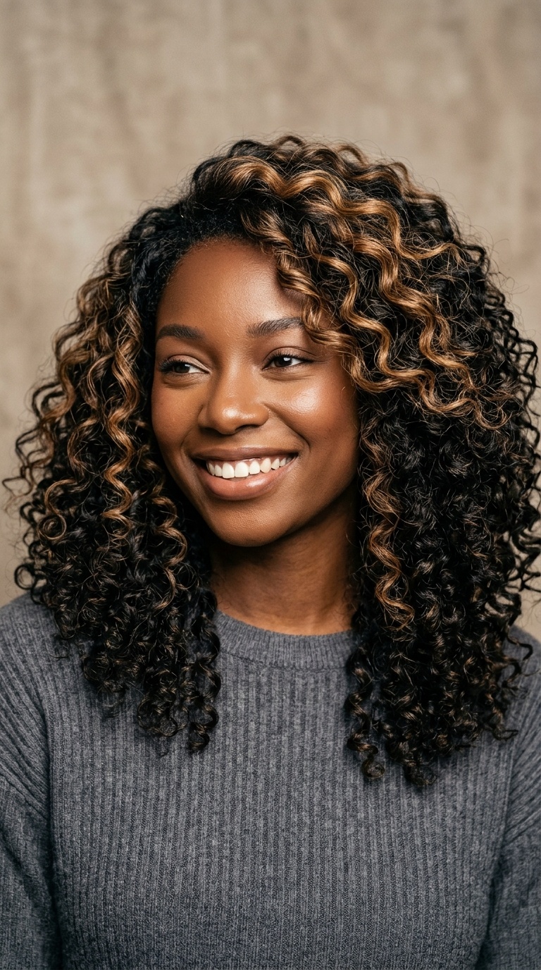 Sunkissed Highlights on Loose Deep Curls