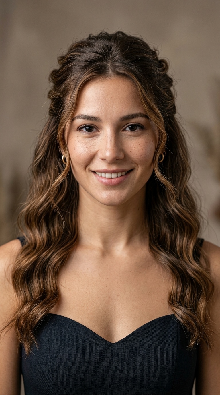 Sweetheart Neckline with Romantic Half-Up, Half-Down