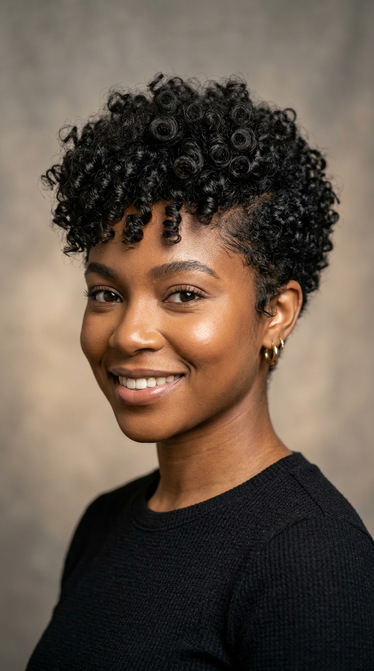 Tapered Curly Pixie with Volume