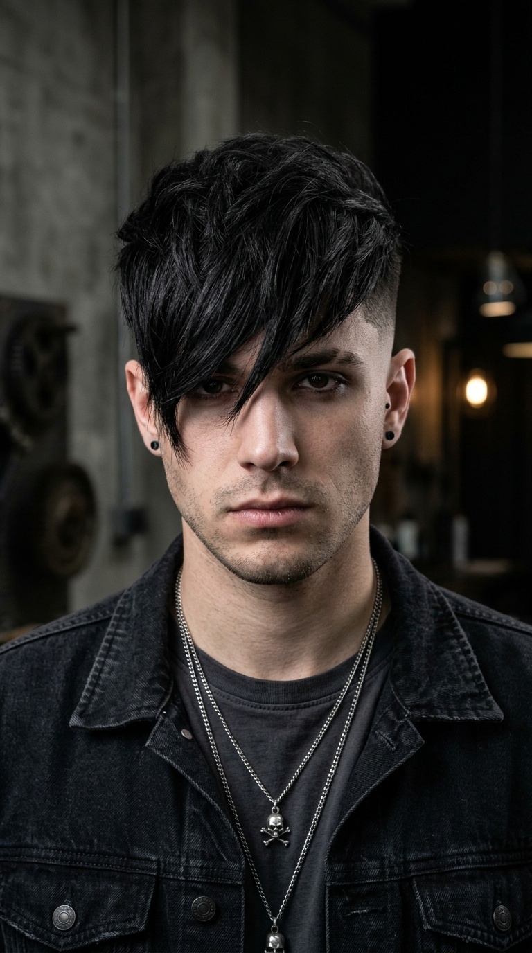 Tapered Fade with Heavy Emo Bangs