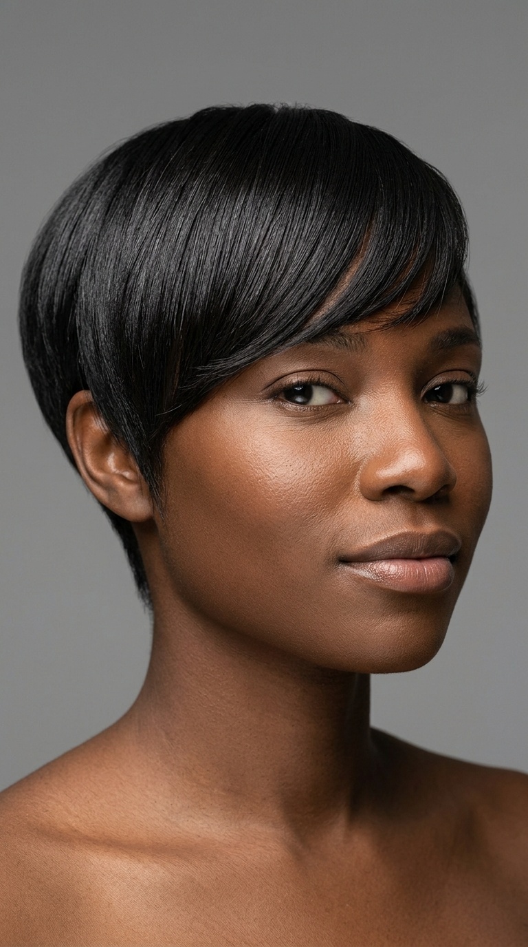 Tapered Straight Pixie with Side Fringe