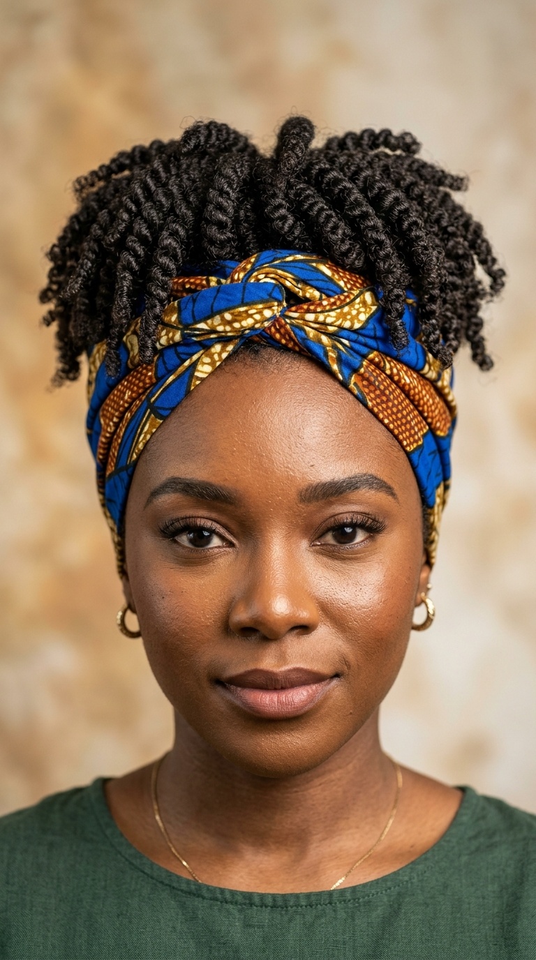 Tapered Twist-Out with a Knotted Headwrap