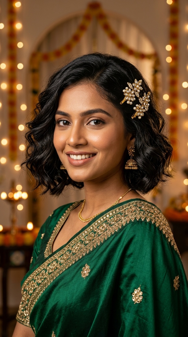 Textured Bob with Festive Hairpins