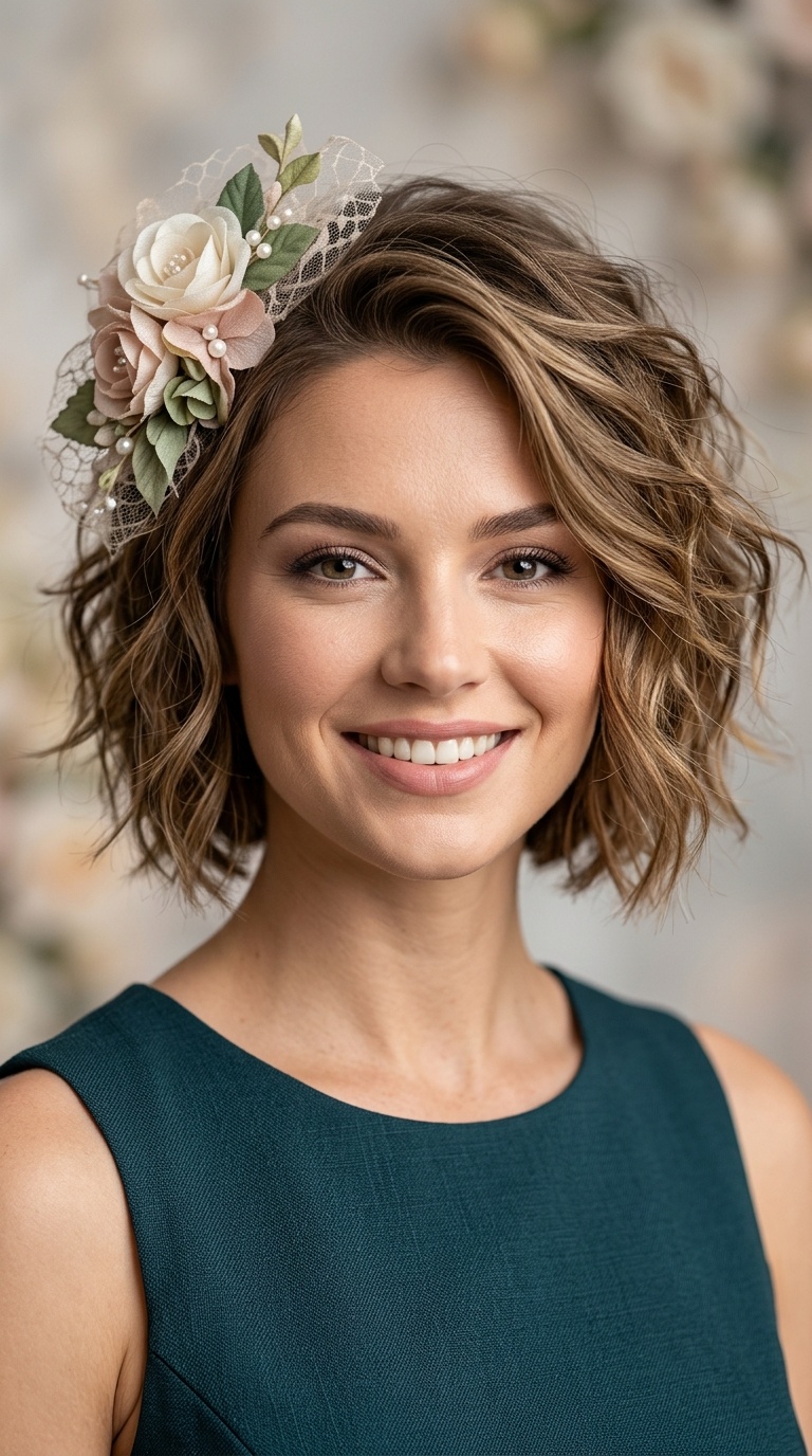 Textured Bob with Floral Fascinator