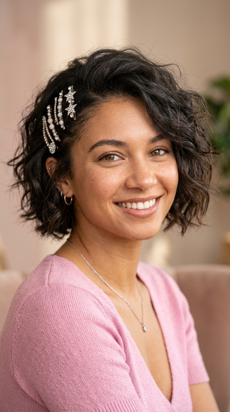 Textured Bob with Rhinestone Clips