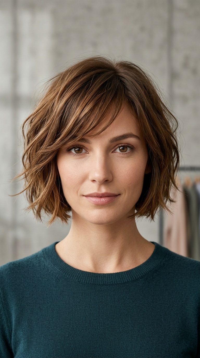 Textured Bob with Side-Swept Bangs