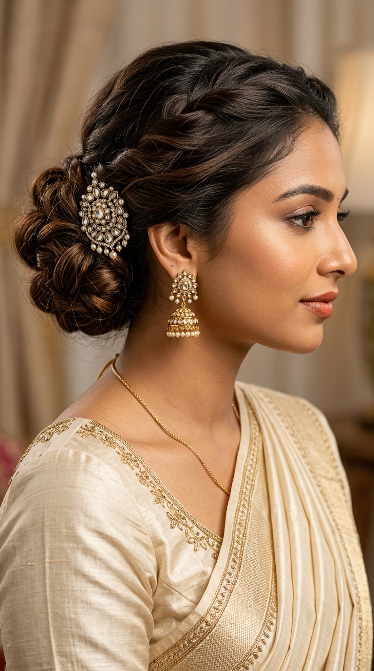 Textured Chignon with Stone Brooch