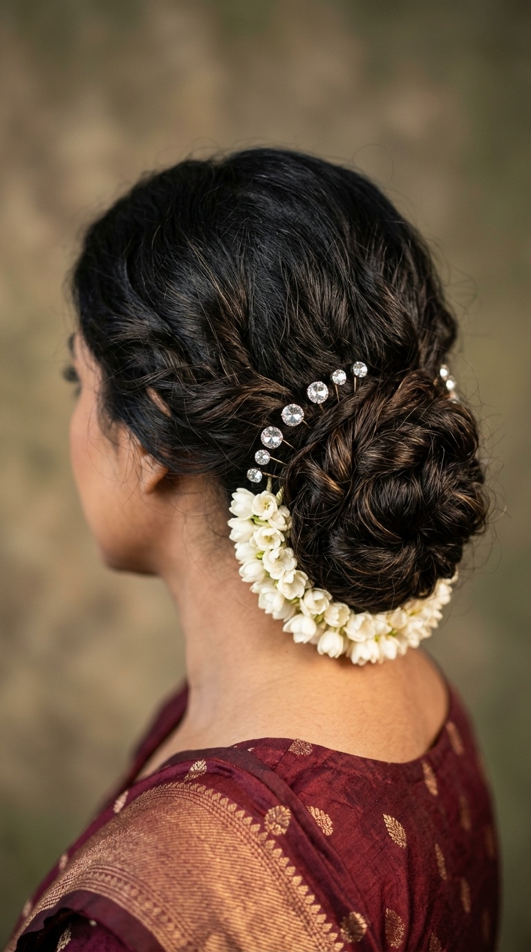 Textured Chignon with Stone Studded Pins