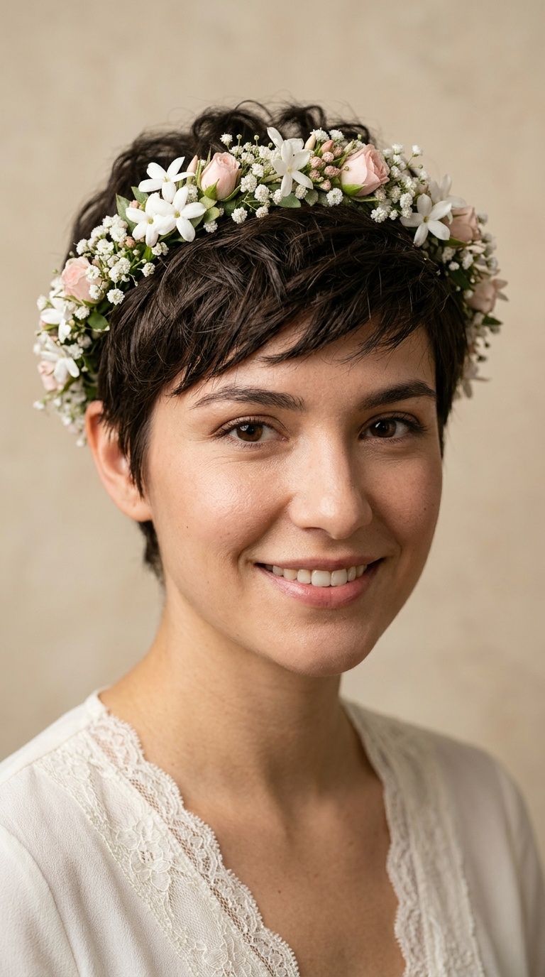 Textured Crop with Flower Crown Headband