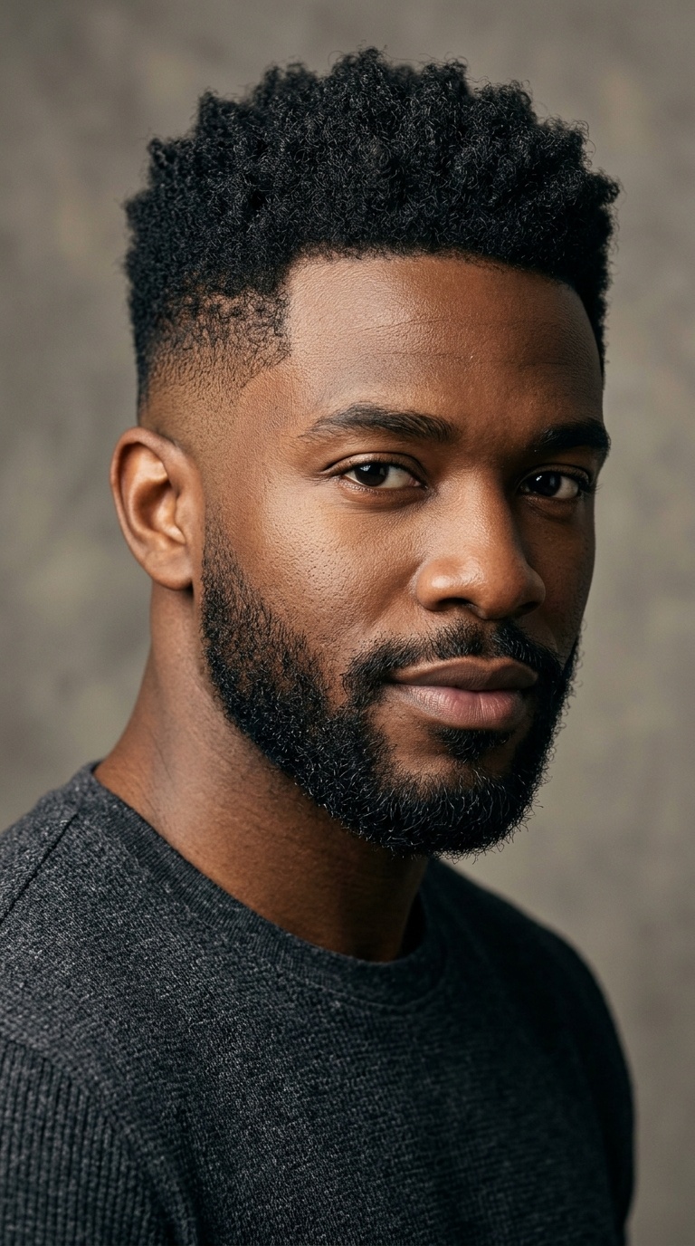 Textured Crop with Mid Fade and Short Beard