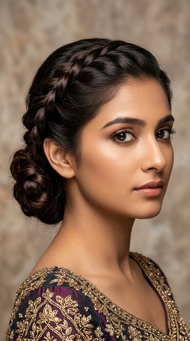 Textured Dutch Braid into a Low Chignon
