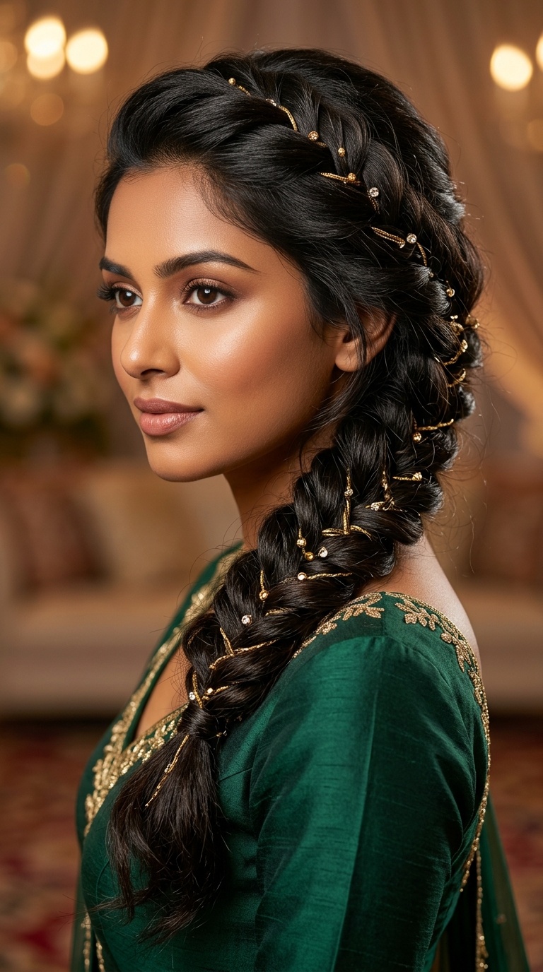 Textured Fishtail Braid with Gold Accents