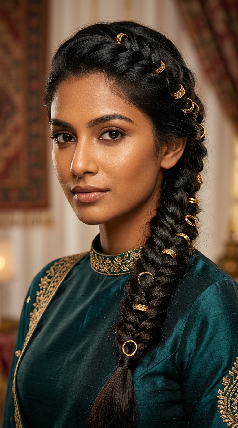 Textured Fishtail Braid with Gold Rings