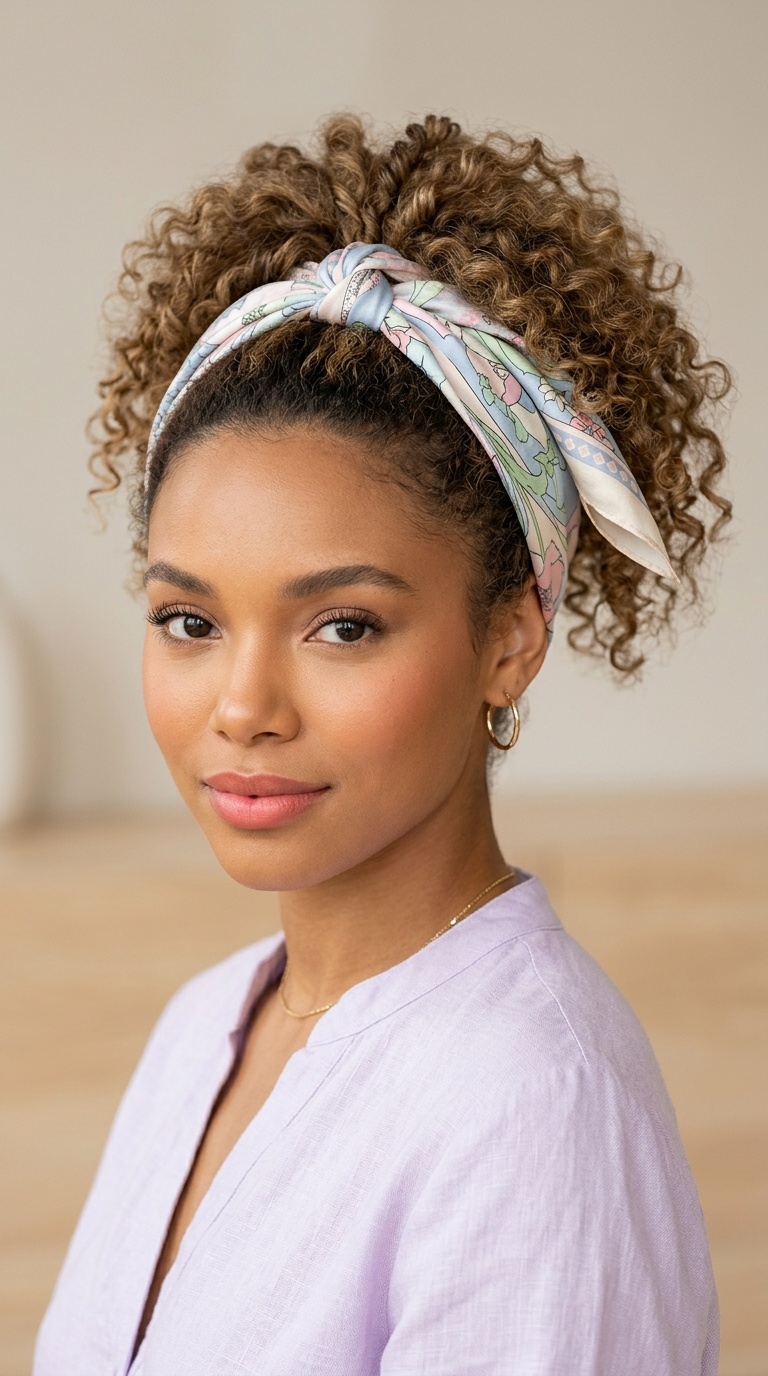 Textured High Pony with Silk Scarf