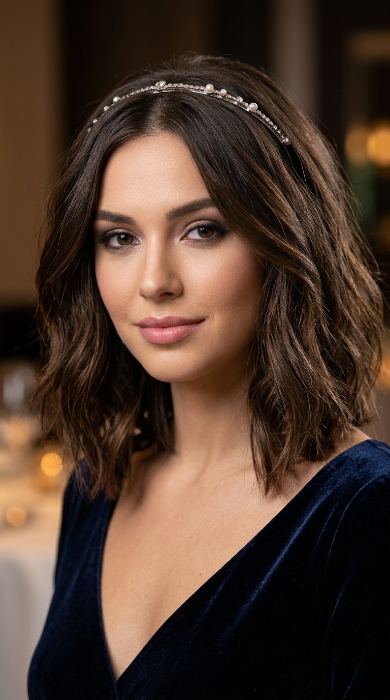 Textured Lob with Metallic Headband