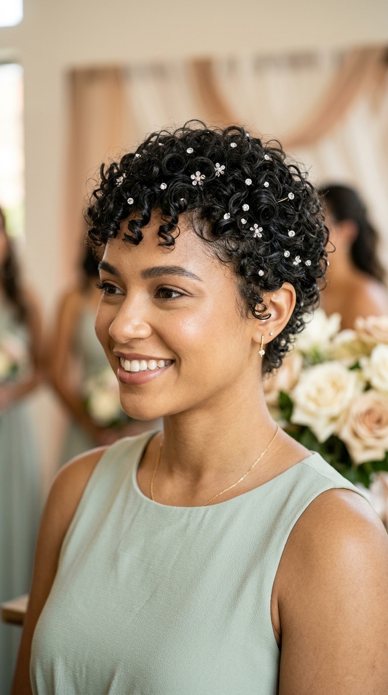 Textured Pixie Curls with Crystal Studs