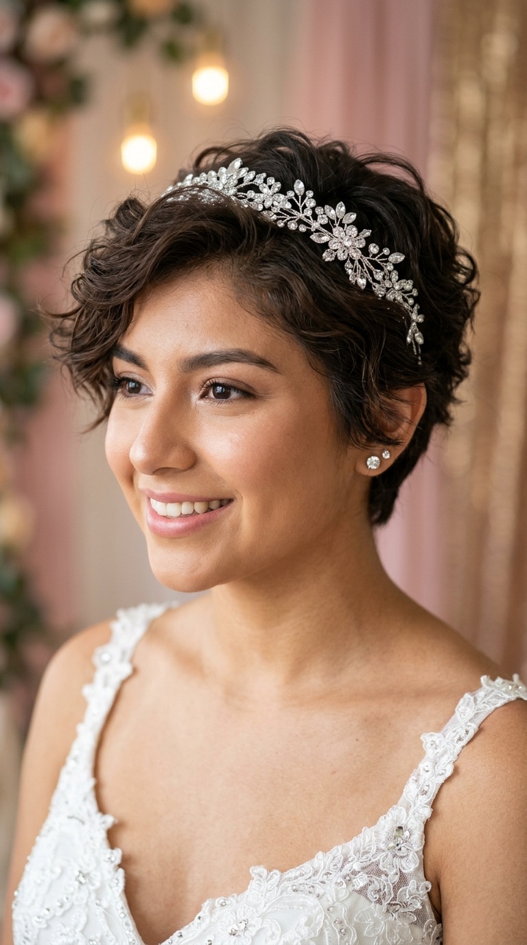 Textured Pixie with Delicate Crystal Circlet
