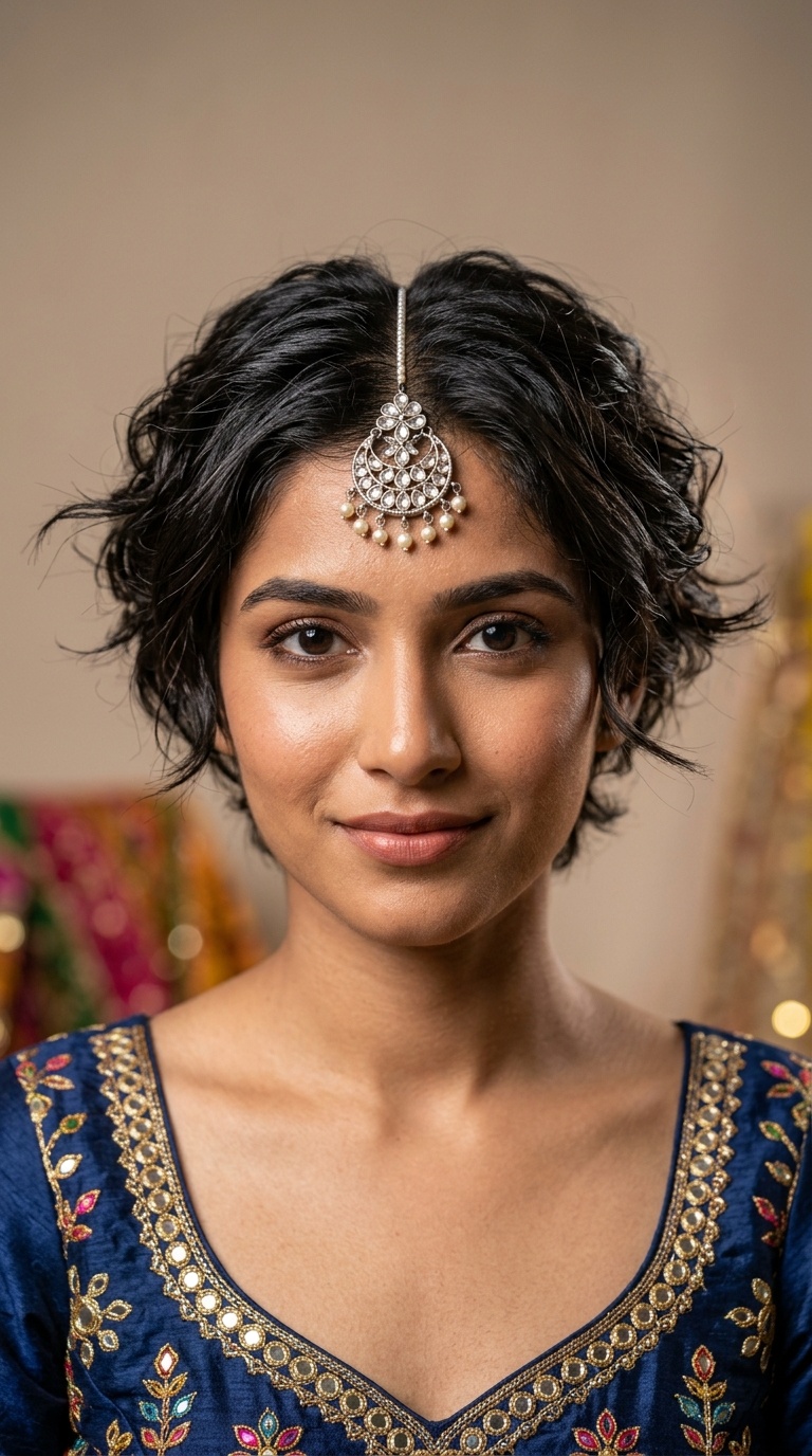 Textured Pixie with Maang Tikka