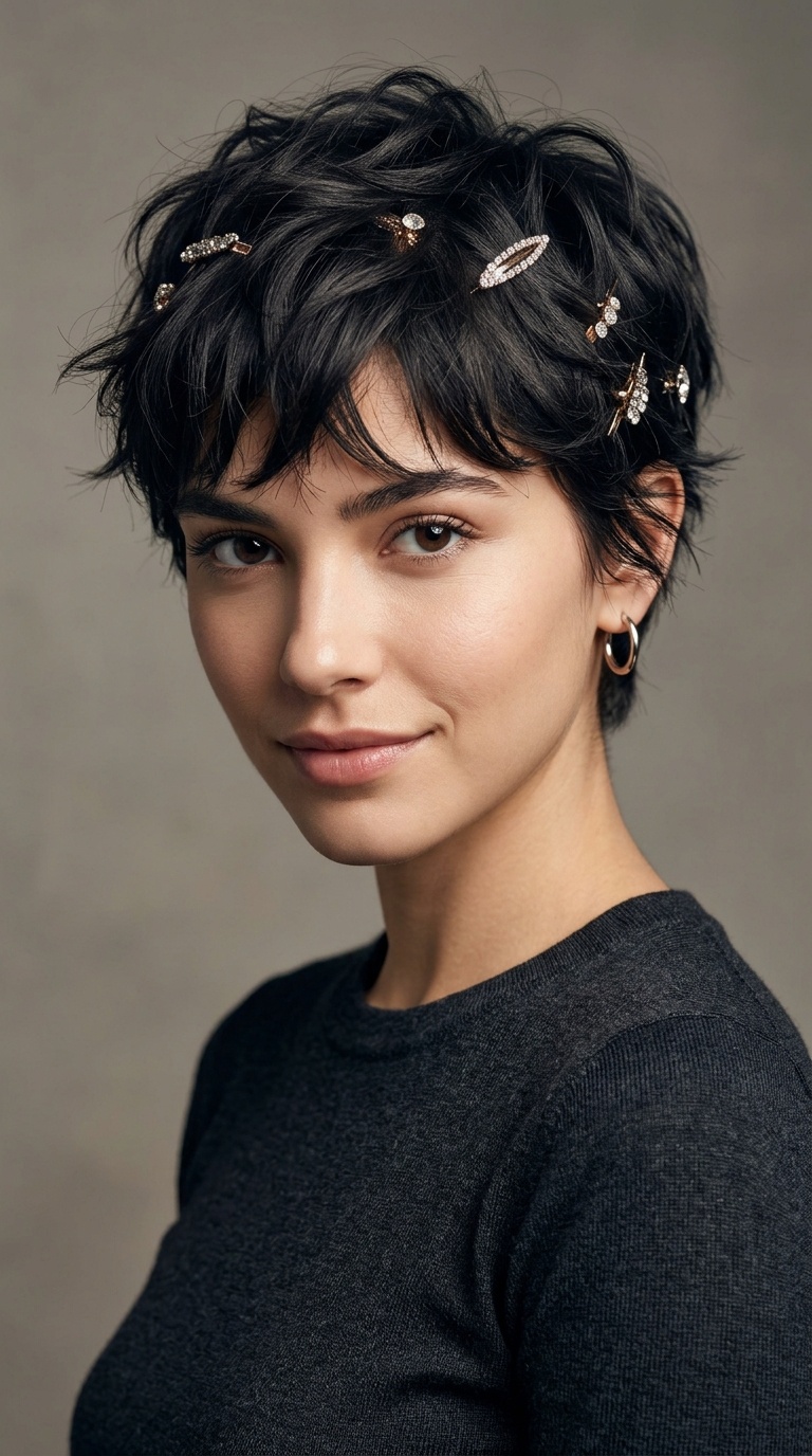 Textured Pixie with Metallic Clips