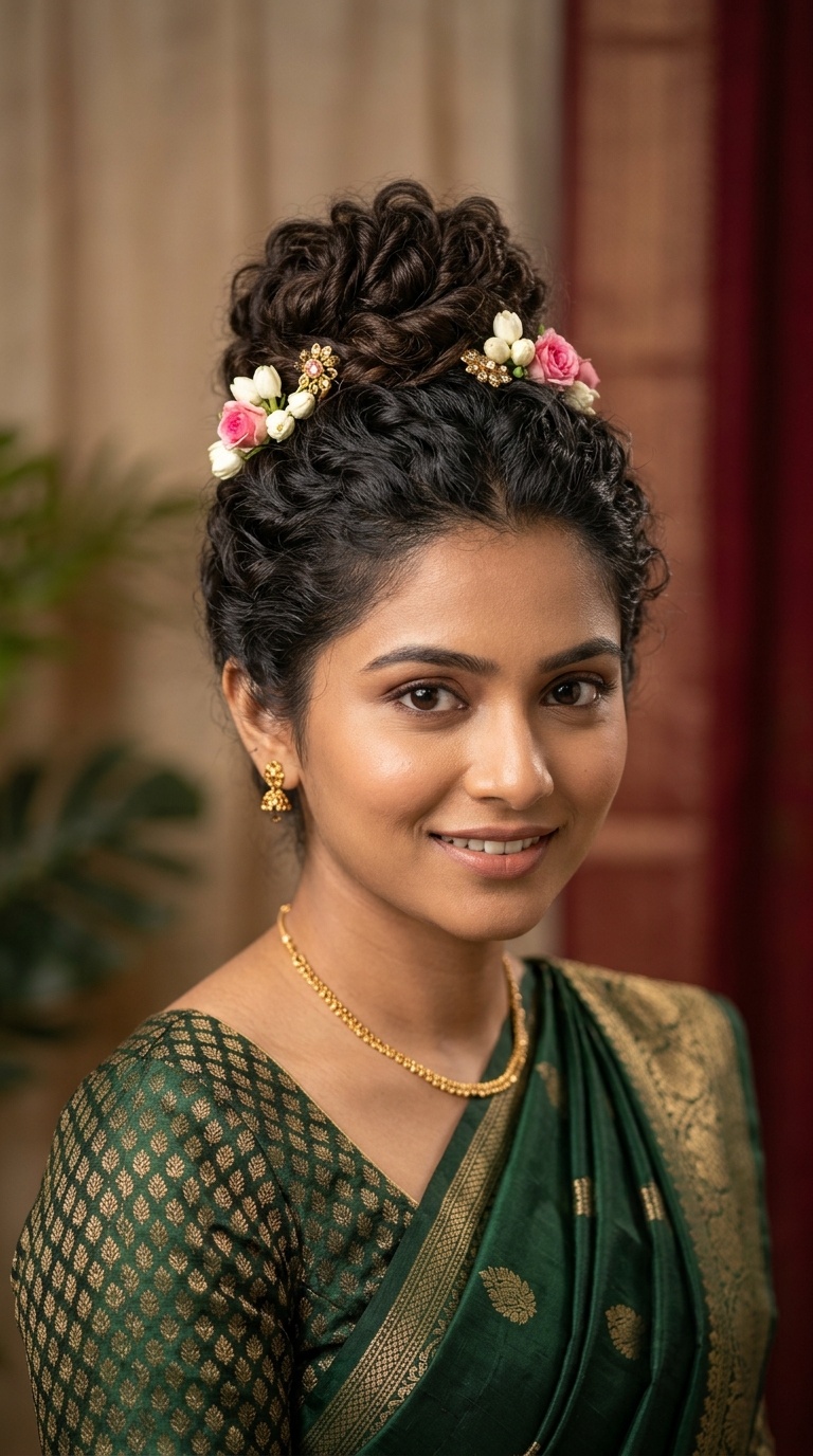 Textured Top Knot with Floral Pins