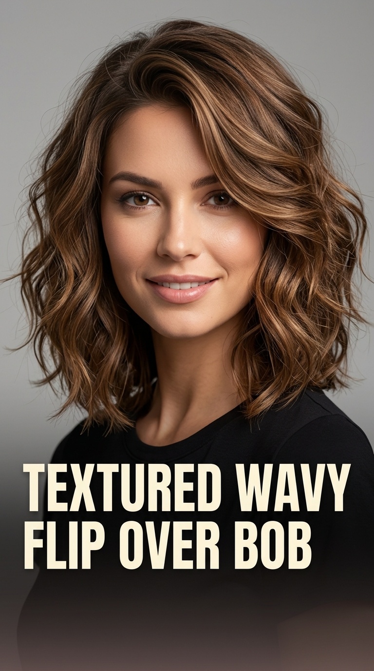Textured Wavy Flip Over Bob