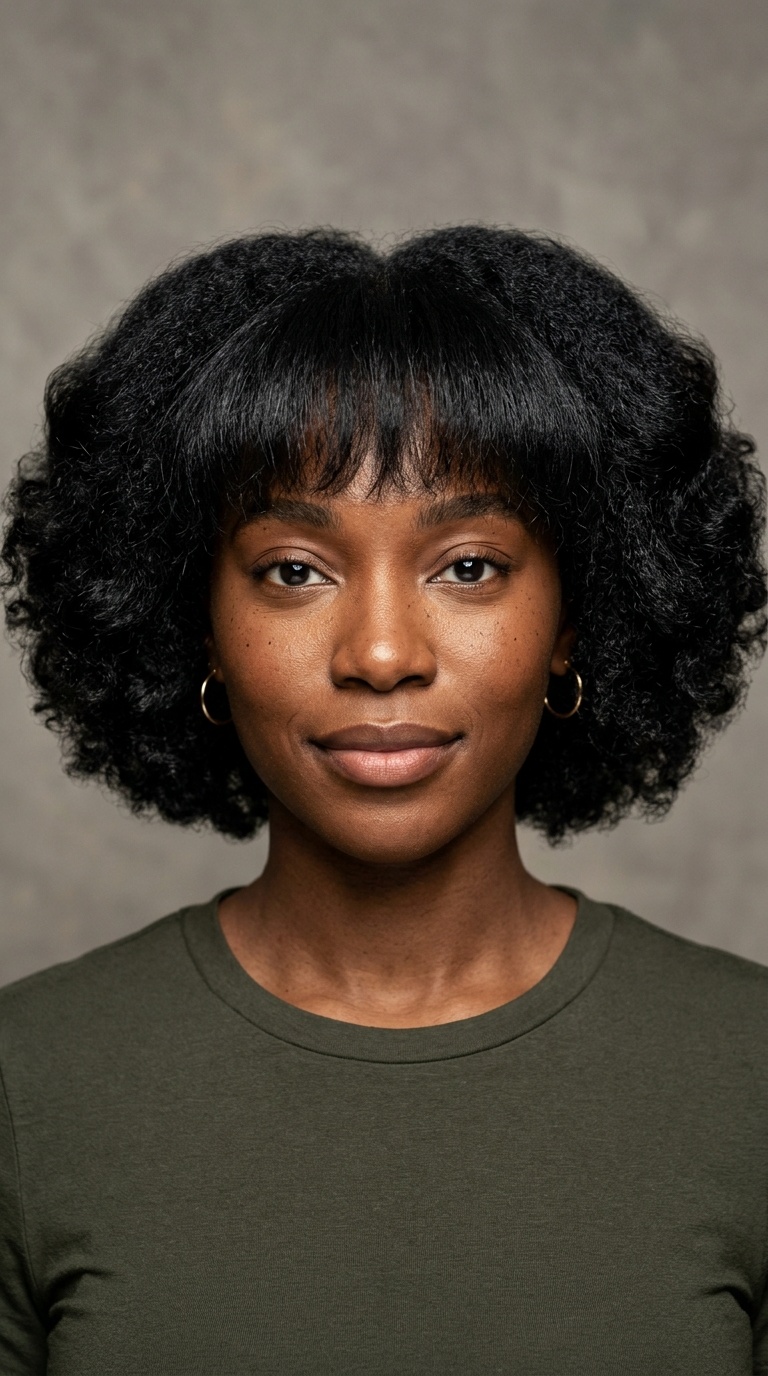 The Afro-Textured Bob with Blown-Out Fringe