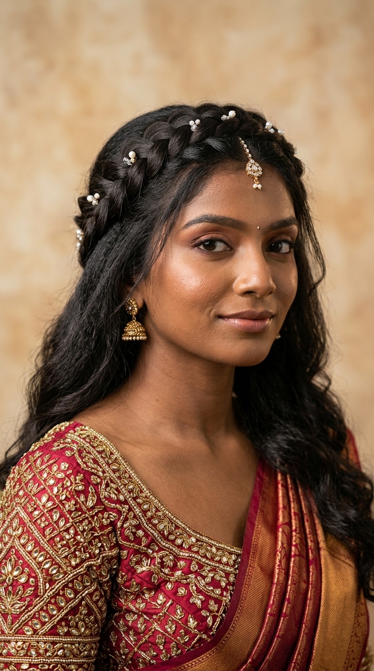 The Braided Crown with Open Hair