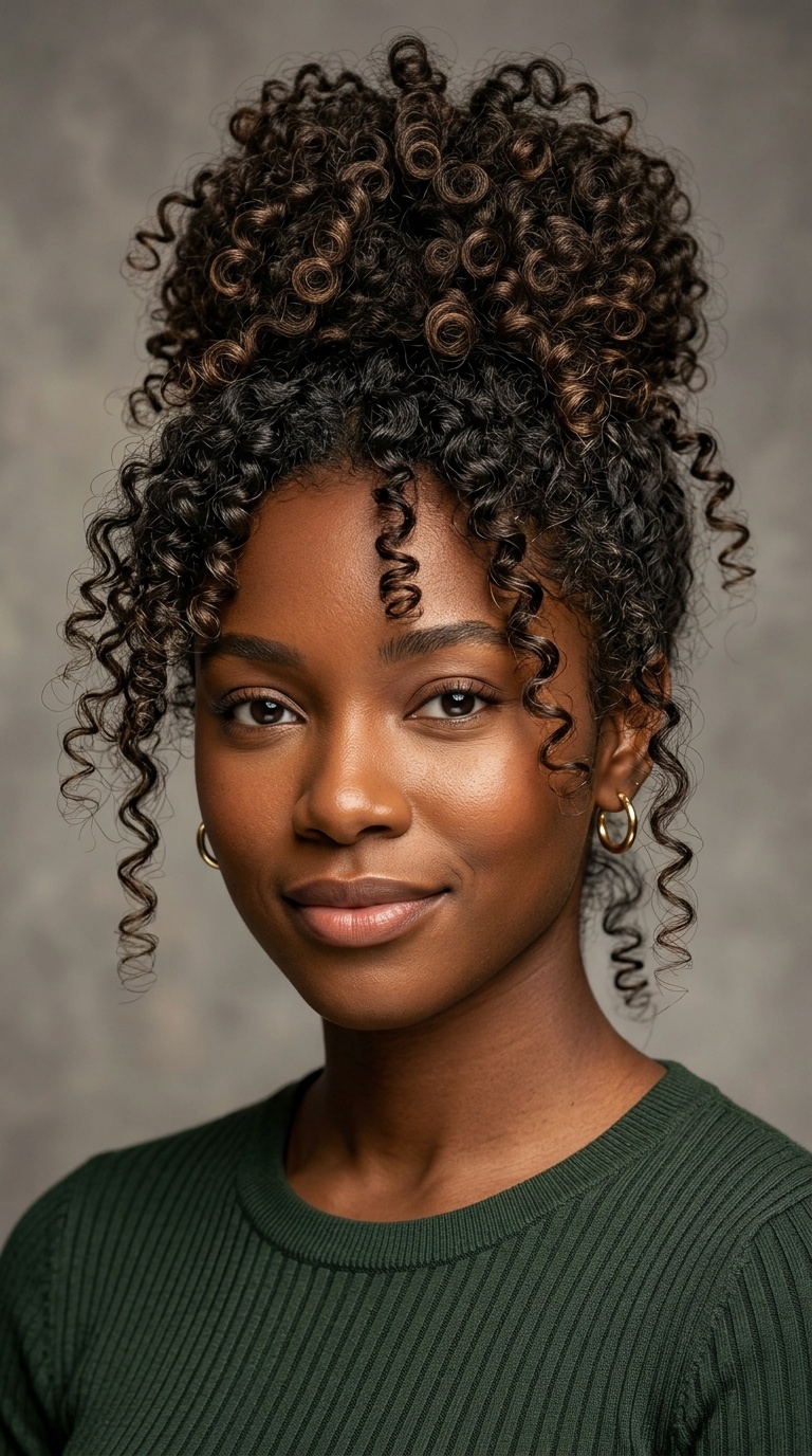 The Cascading Curly High Bun