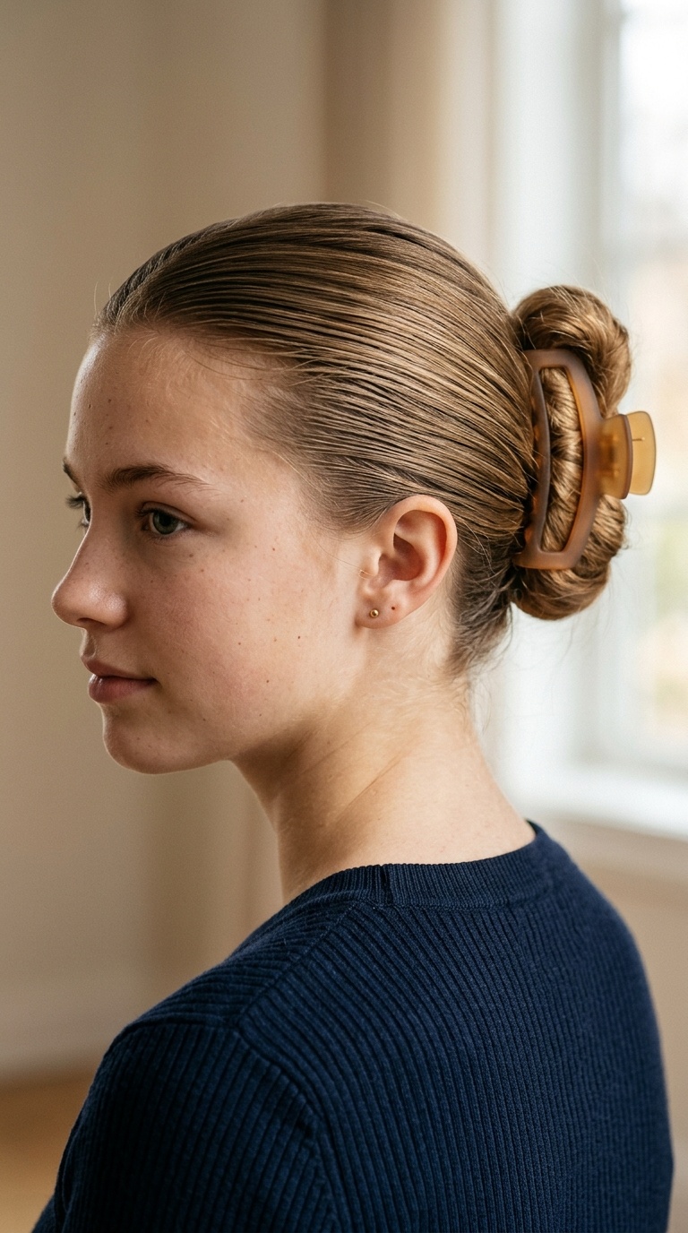 The Classic Slicked-Back Claw Clip Bun