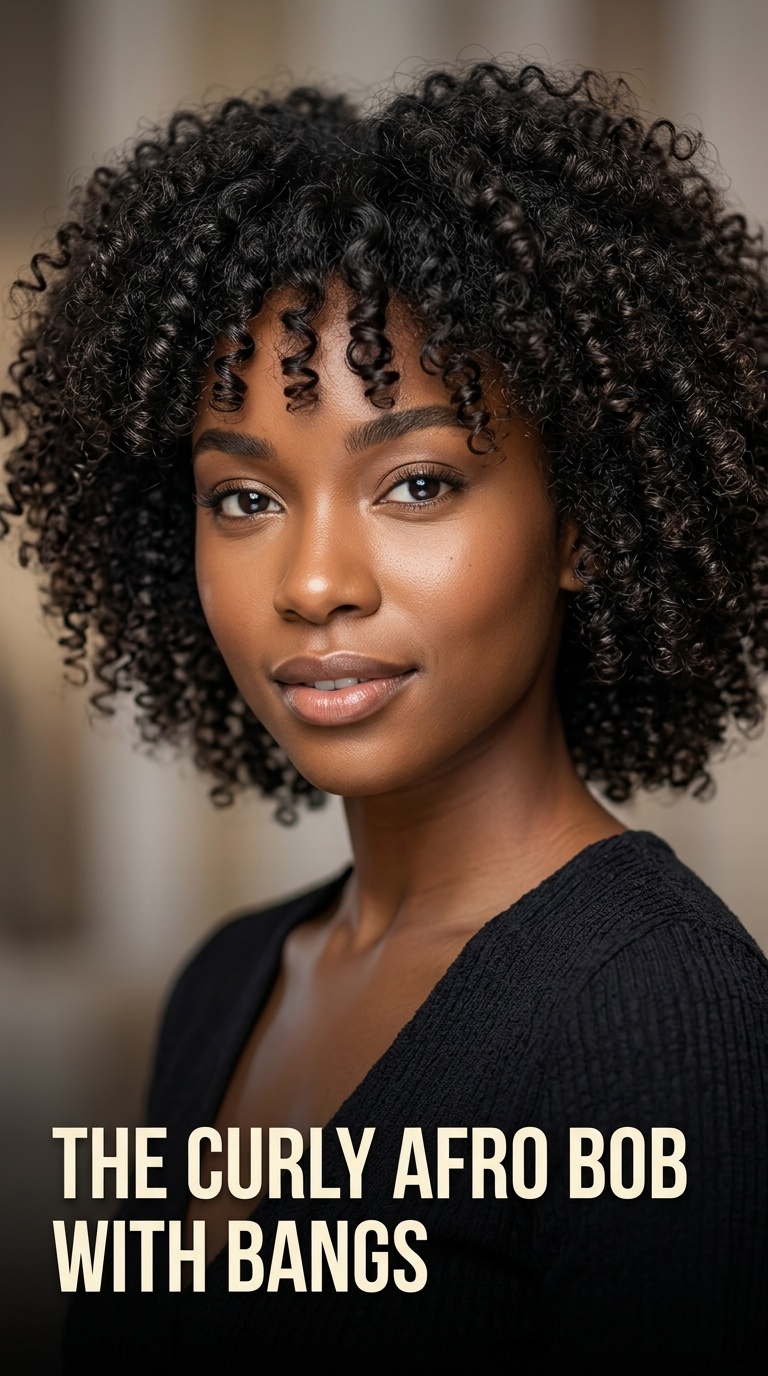 The Curly Afro Bob with Bangs