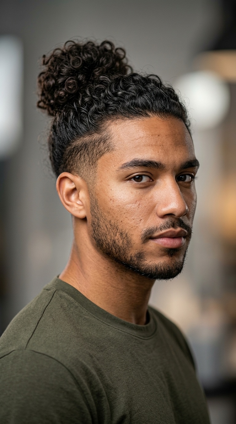 The Curly Man Bun with Tapered Sides