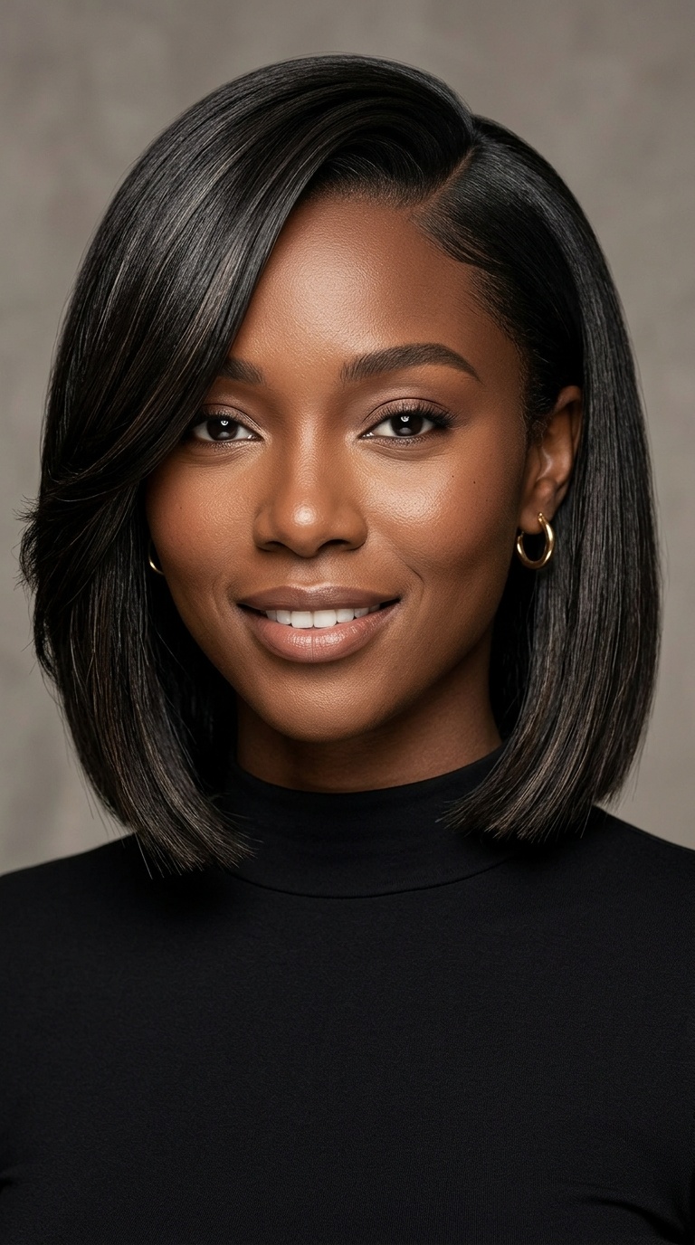 The Deep Side-Swept Blunt Bob
