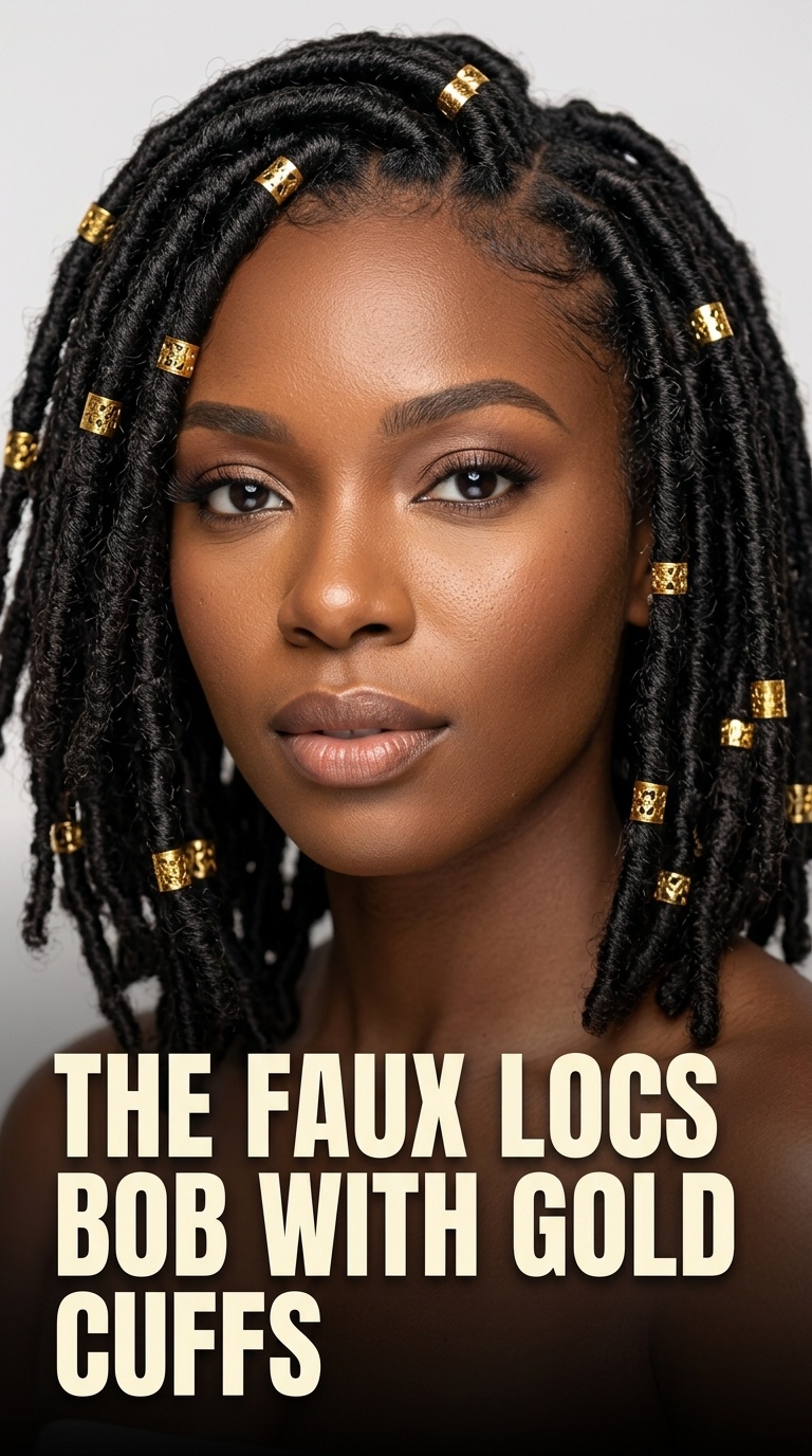The Faux Locs Bob with Gold Cuffs