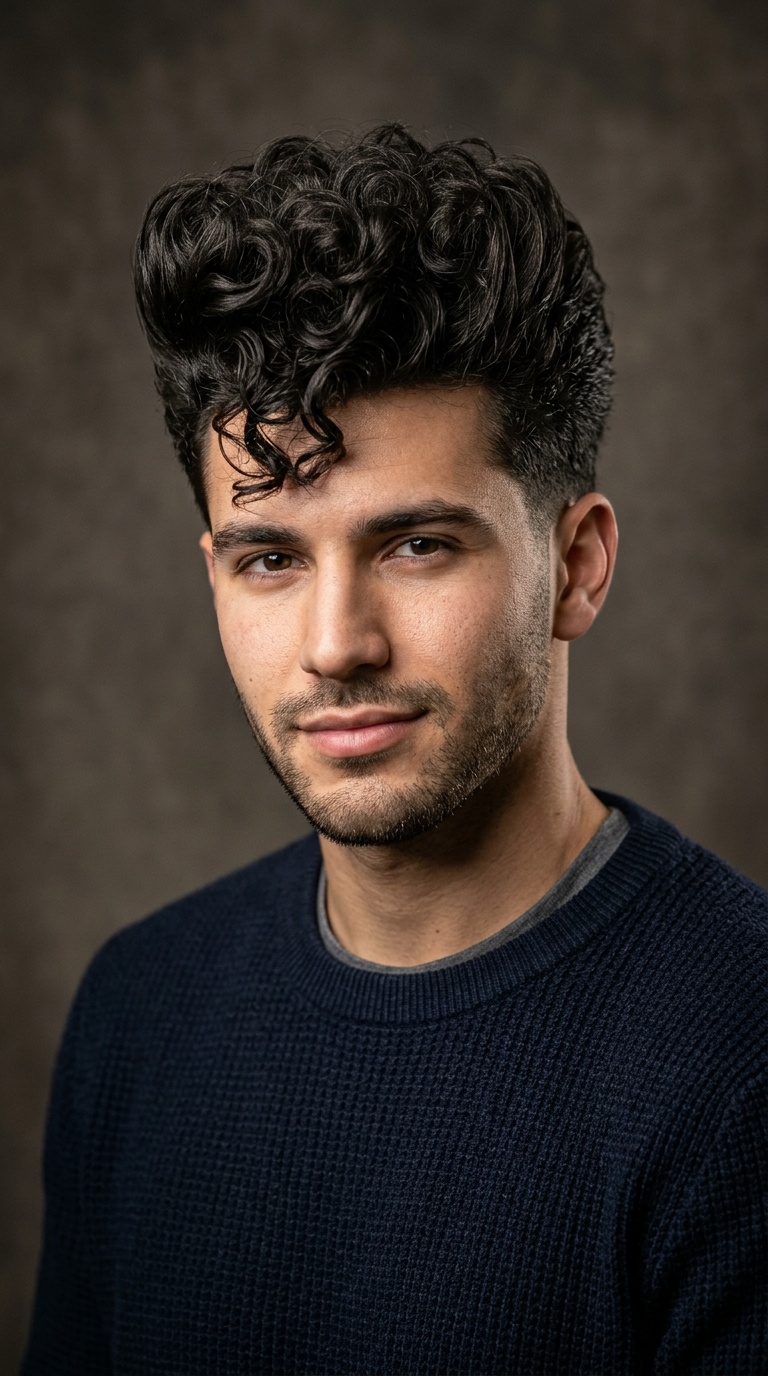 The High-Volume Curly Pompadour