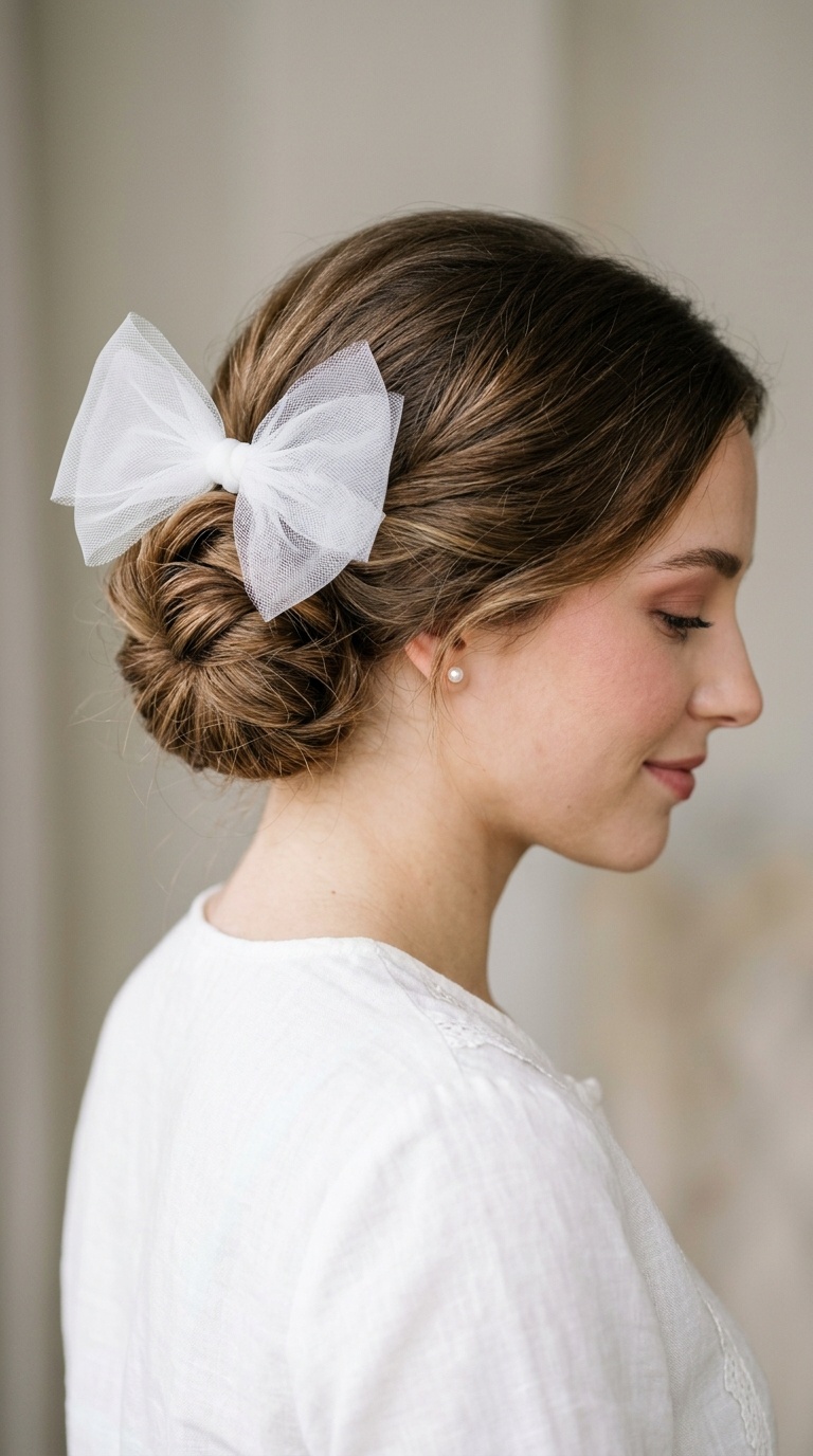 The Low Chignon with a Tulle Bow