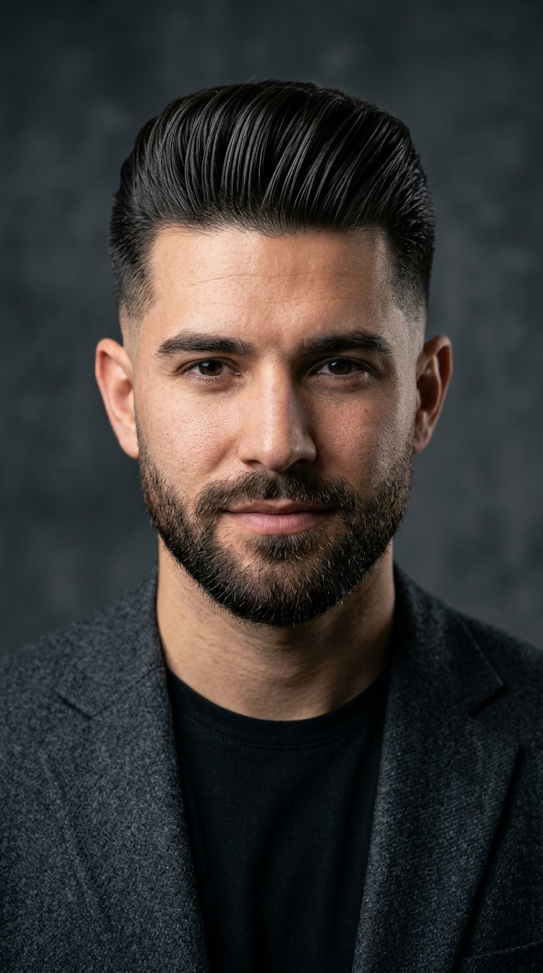 The Pompadour Fade with a Connected Beard