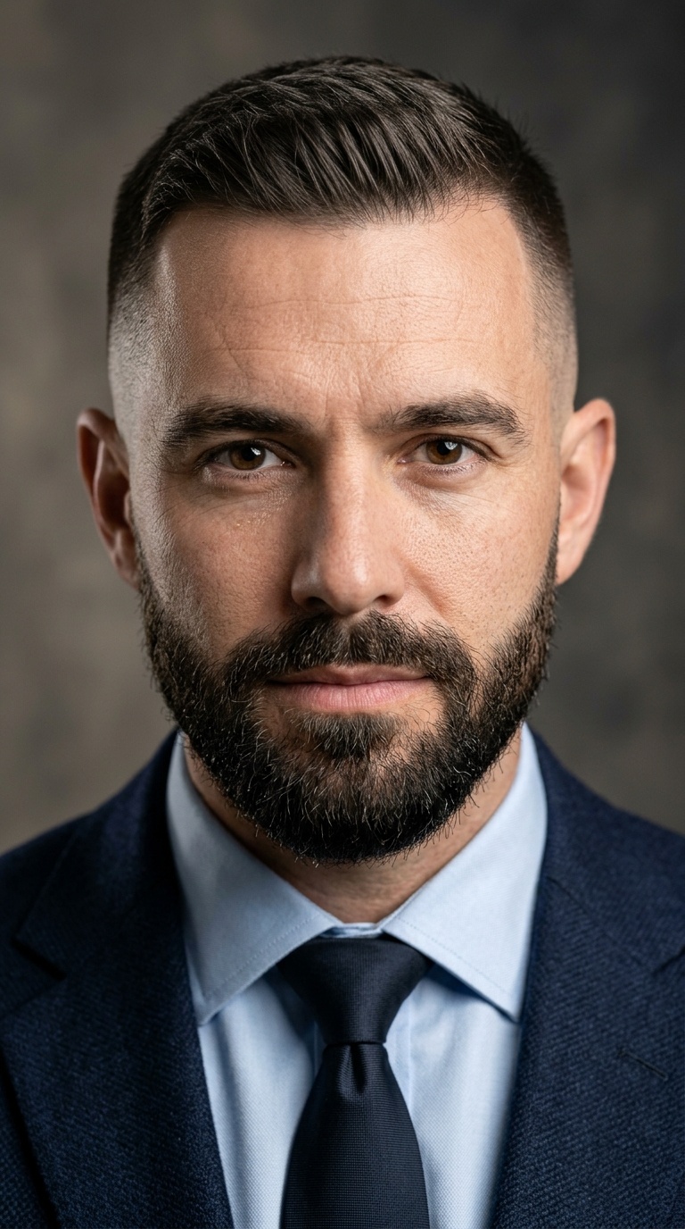 The Professional Crew Cut with a Tapered Beard