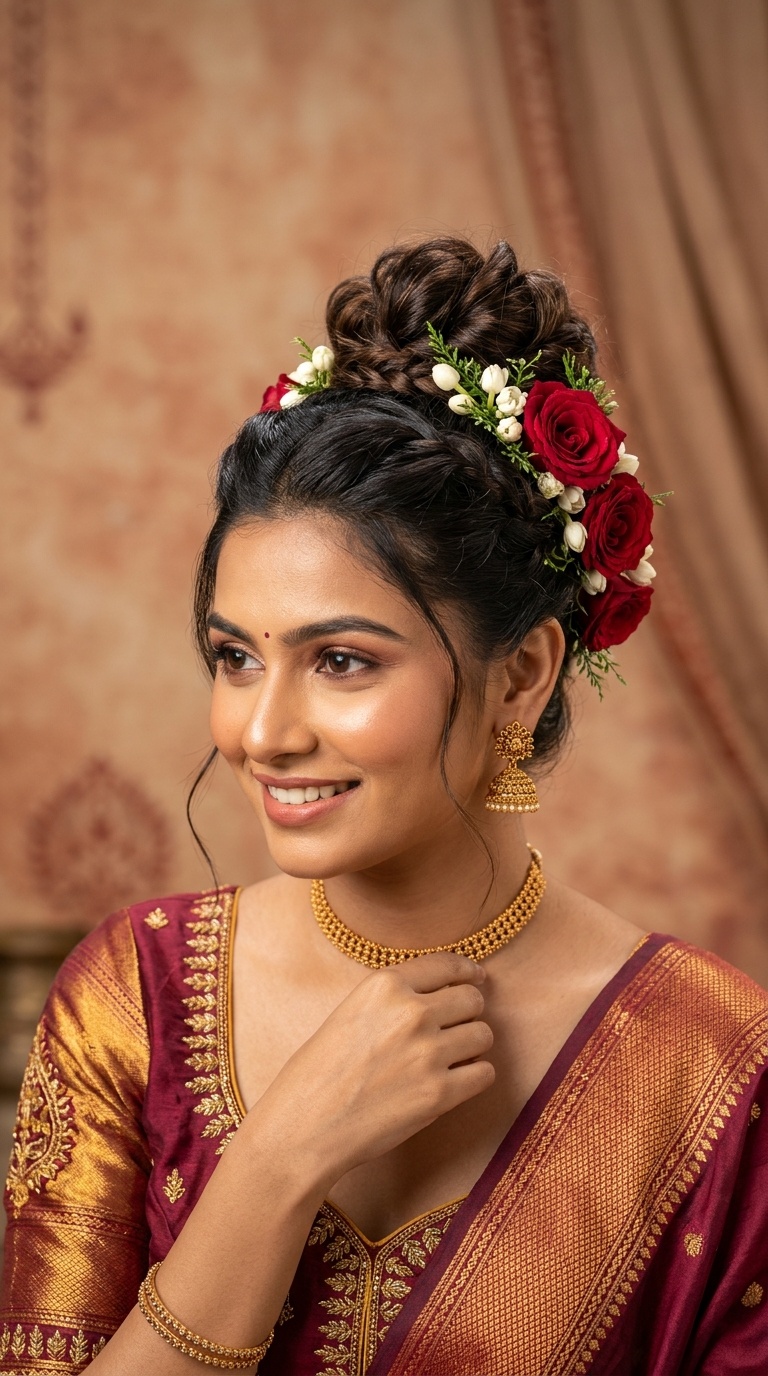The Rose-Adorned Top Knot