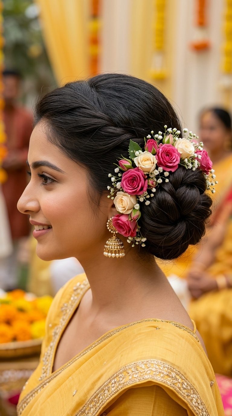 The Rose-Embellished Low Bun