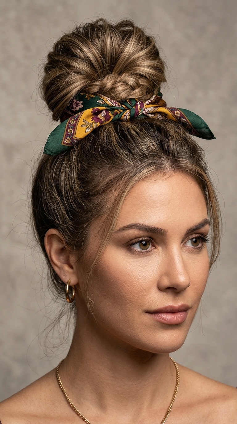 The Scarf-Wrapped Bun