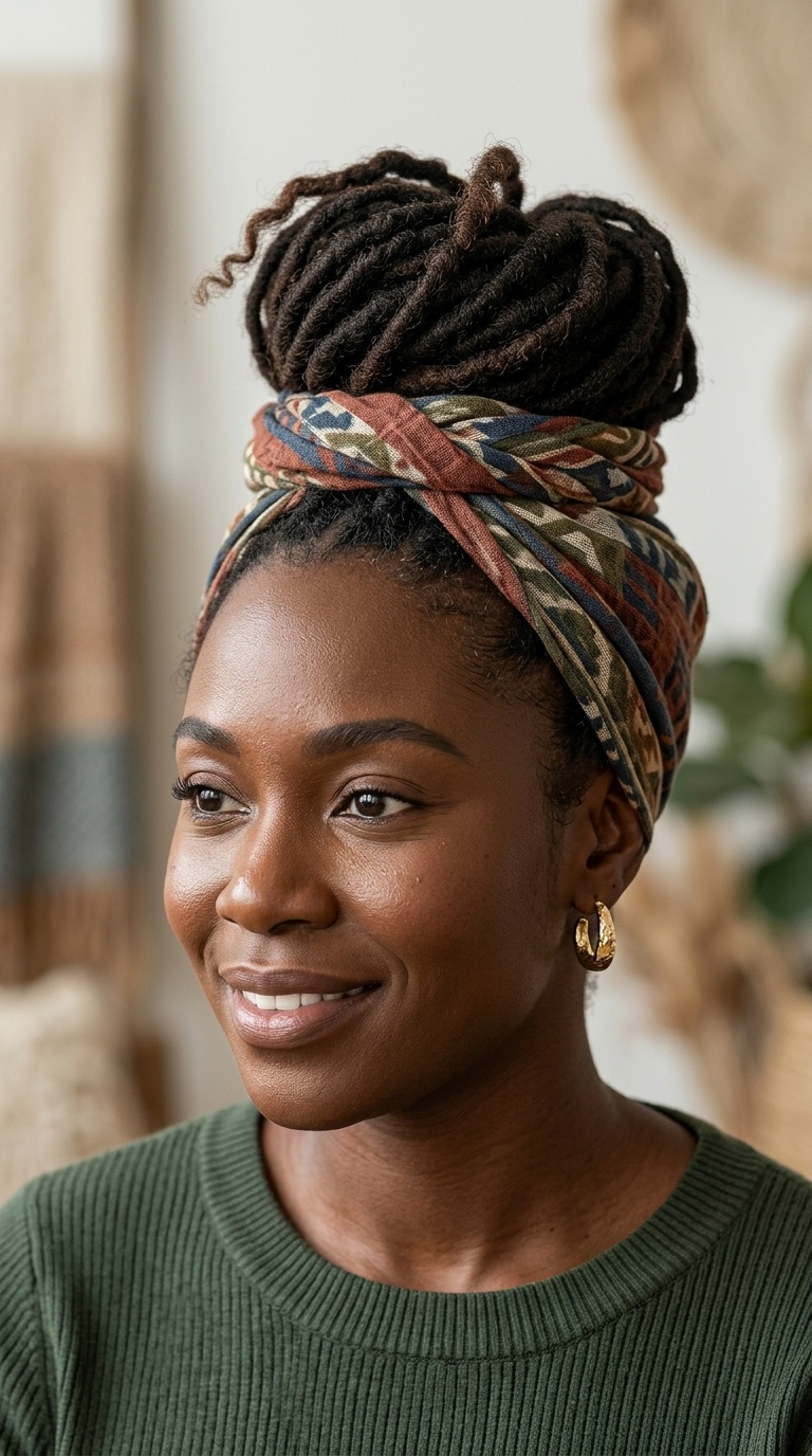 The Scarf-Wrapped Top Knot