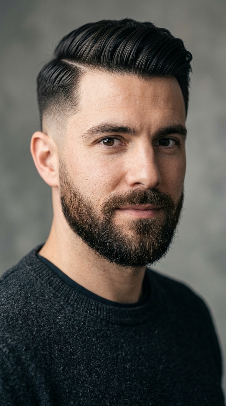 The Side Part Fade with a Medium-Length Beard