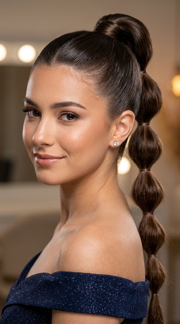 The Sleek Bubble Ponytail Updo